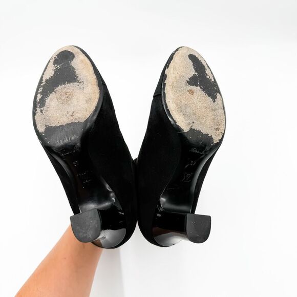 Louis Vuitton LV Monogram Ankle Boots Black Suede Heels EU 37 US 7 - Picture 12 of 14